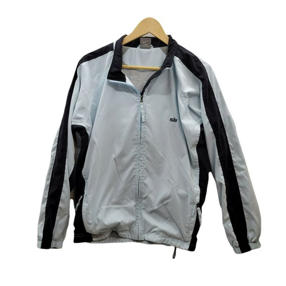 Nike Ladies Large (12-14) Lined Full Zip Wind Jacket RN# 56323 Light/Dark Blue